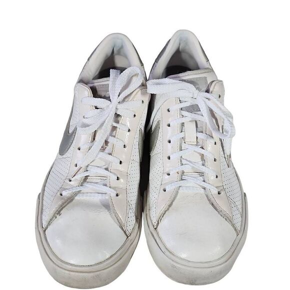 Nike Women's White And Silver Sweet Classic Patent Perforated Sneakers Size 8.5 - Picture 3 of 9